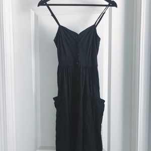 Black Button Down Spaghetti Strap Dress